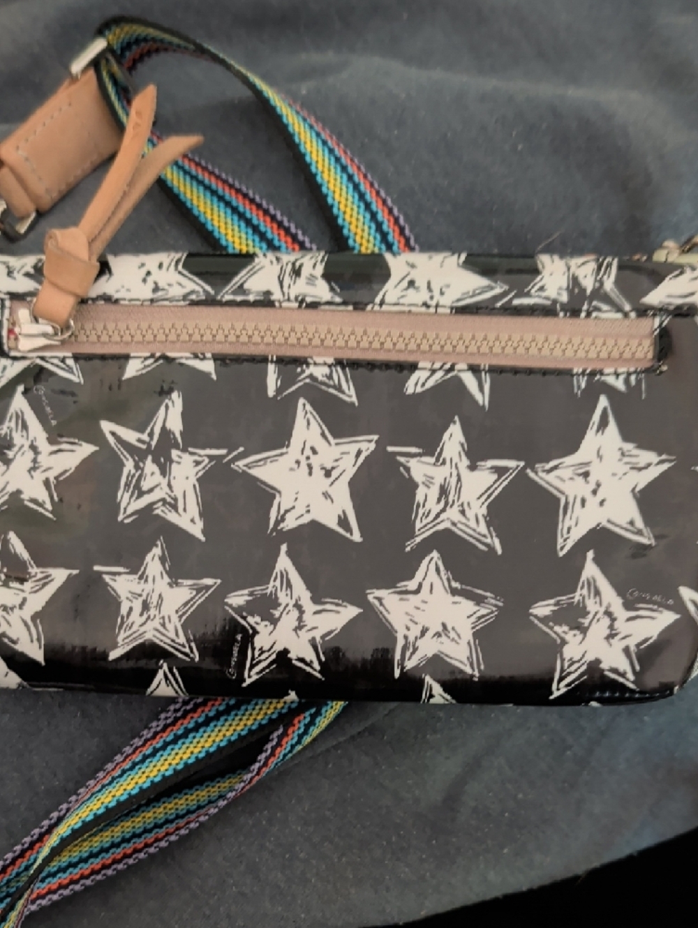 Consuela Black & White Star Crossbody with Multicolor Stripe Strap - Picture 3 of 6